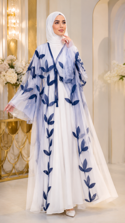 Midnight Leaf Transparent Shaadi Abaya – Luxury Bridal Collection - FM1038